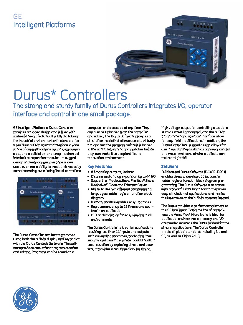 First Page Image of GE Durus Controllers PDF.pdf